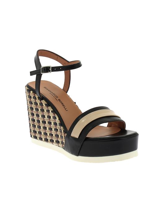 sandalo con zeppa da donna in pelle nera e beige GIANMARCO SORELLI | 2238X